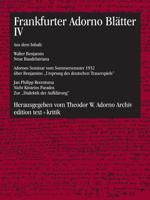 cover image of Frankfurter Adorno Blätter IV